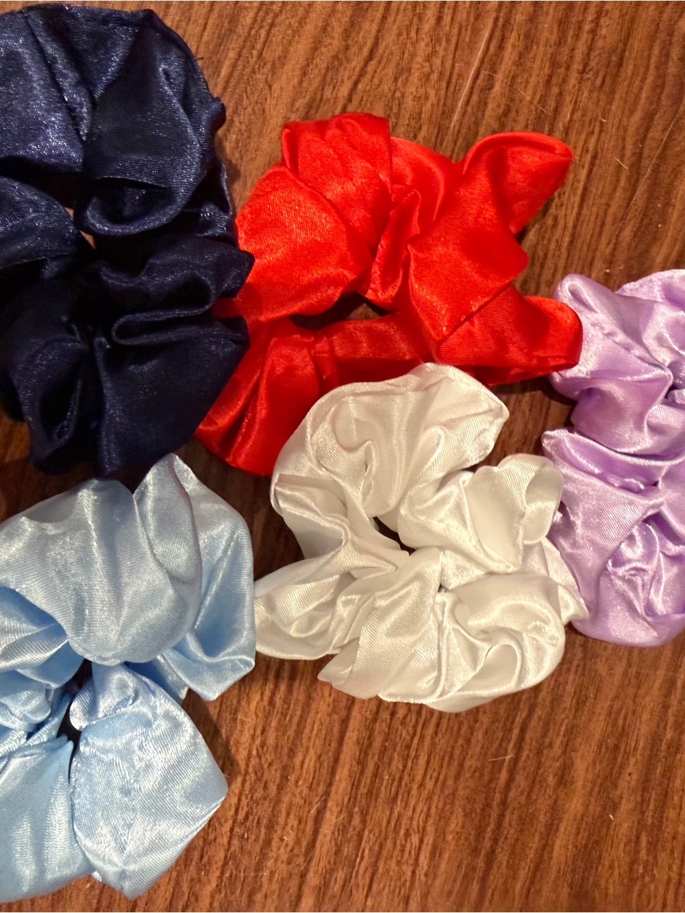 Macy's Kids Satin Scrunchie Set - Navy, Red, White, Light Blue, Lavender